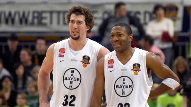 Nate Fox (Nr. 32) mit Tyron "The Cat" McCoy, 2008 / Foto: BAYER GIANTS